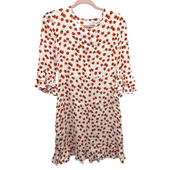 Diane von Furstenberg DVF Elly Floral Print Crepe Ruffle Mini Dress Size 4 - Picture 4 of 10